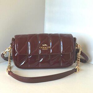 Coach Hailey Quilted Patent Leather Flap Crossbody Red Wine Small Bag